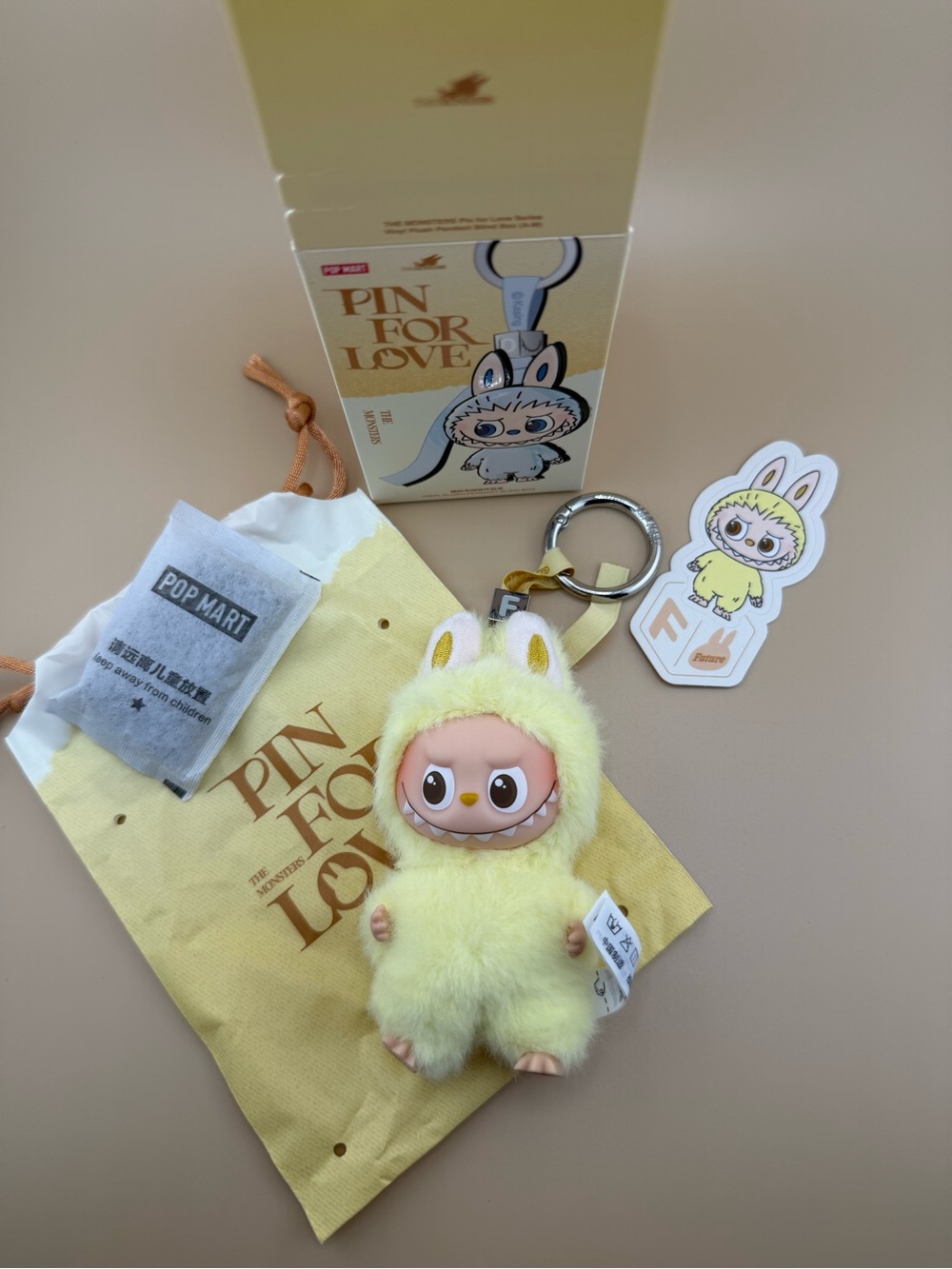 POP MART Pin For Love The Monsters Plush Keychain Letter F Yellow Bunny